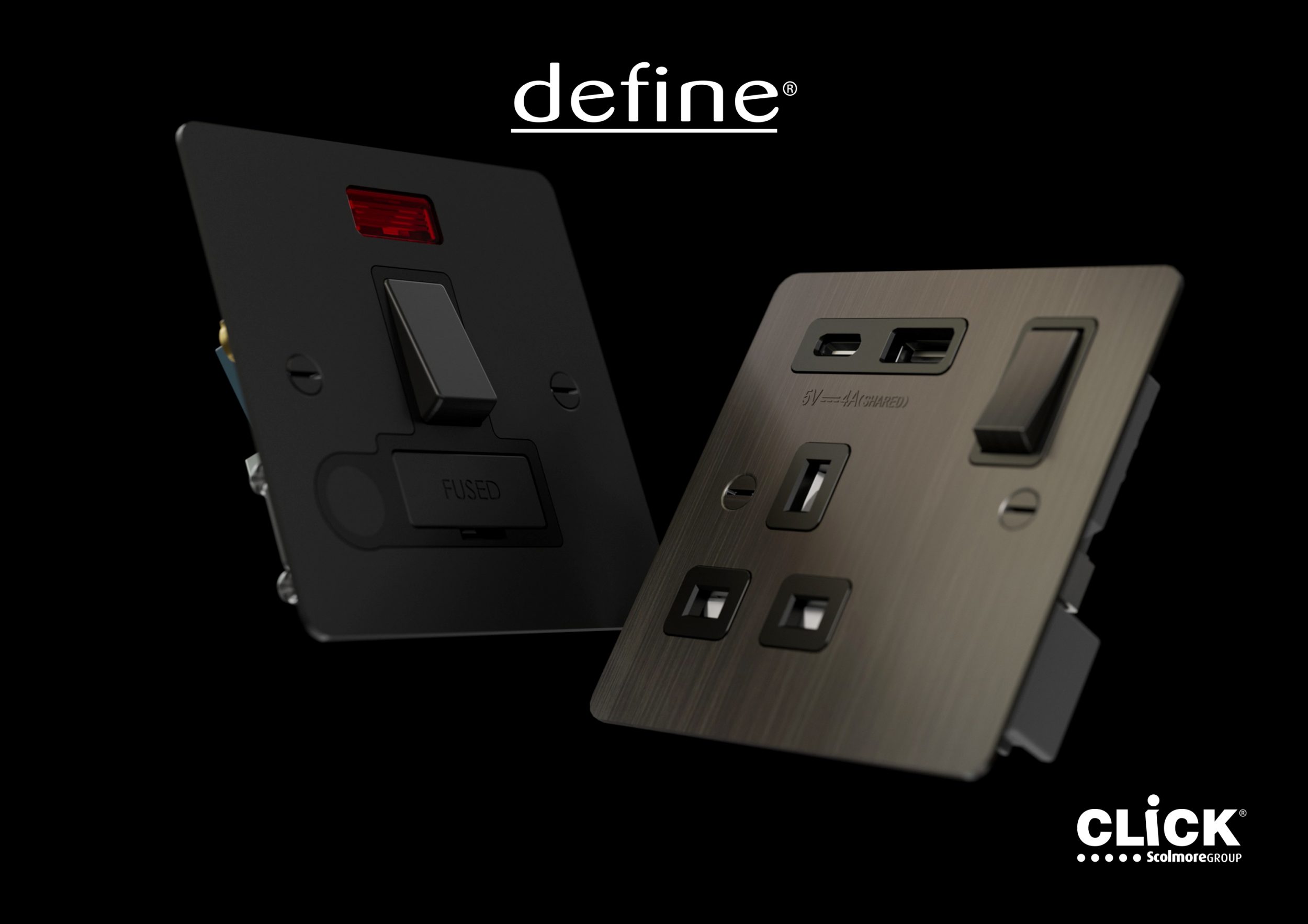Define Matt Bronze Matt Black PR Image Click Scolmore expands Define range with full matt bronze and matt black rollout
