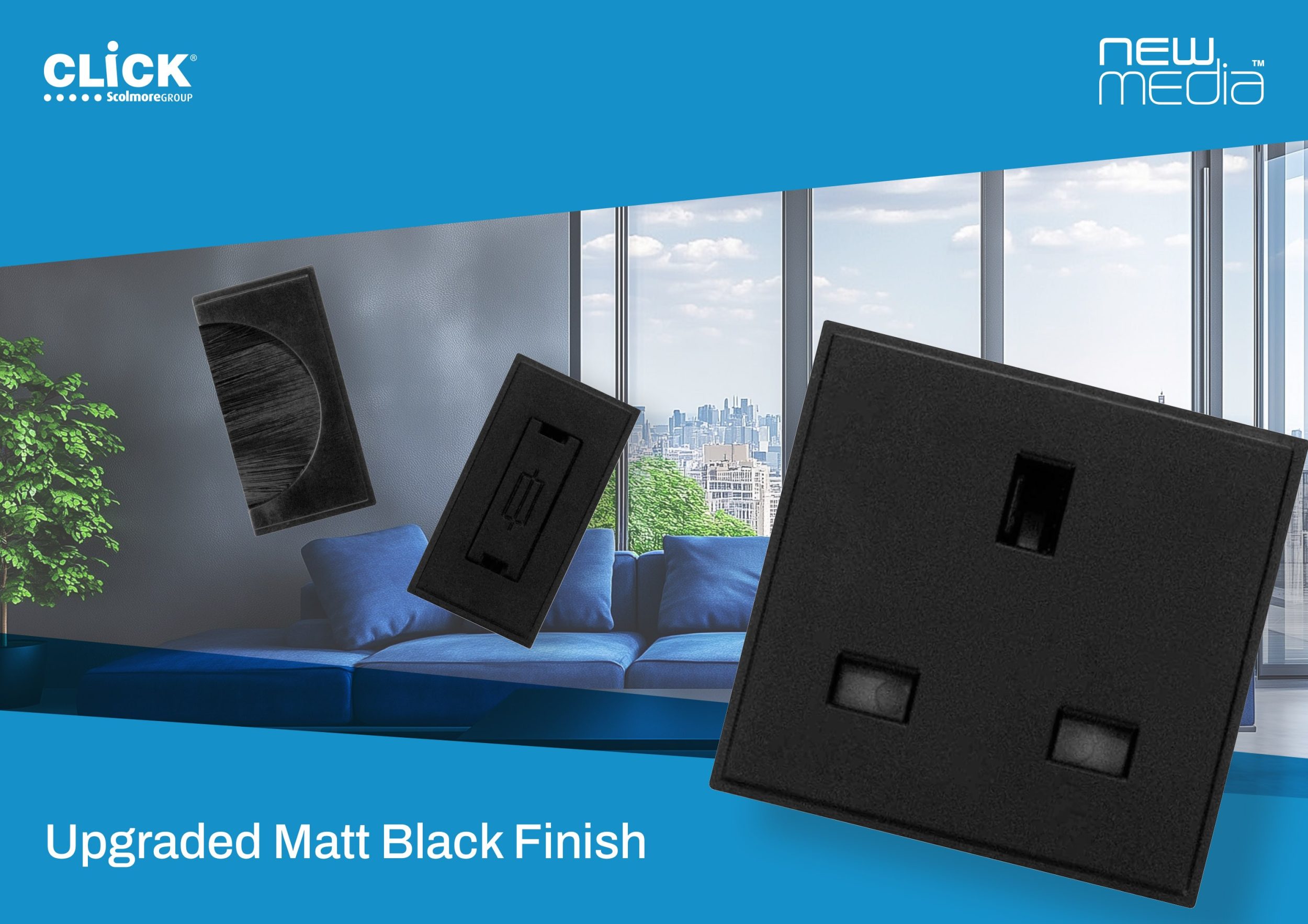 PR New Media Matt Black Click Scolmore Introduces Matt Black Finish to New Media Modules