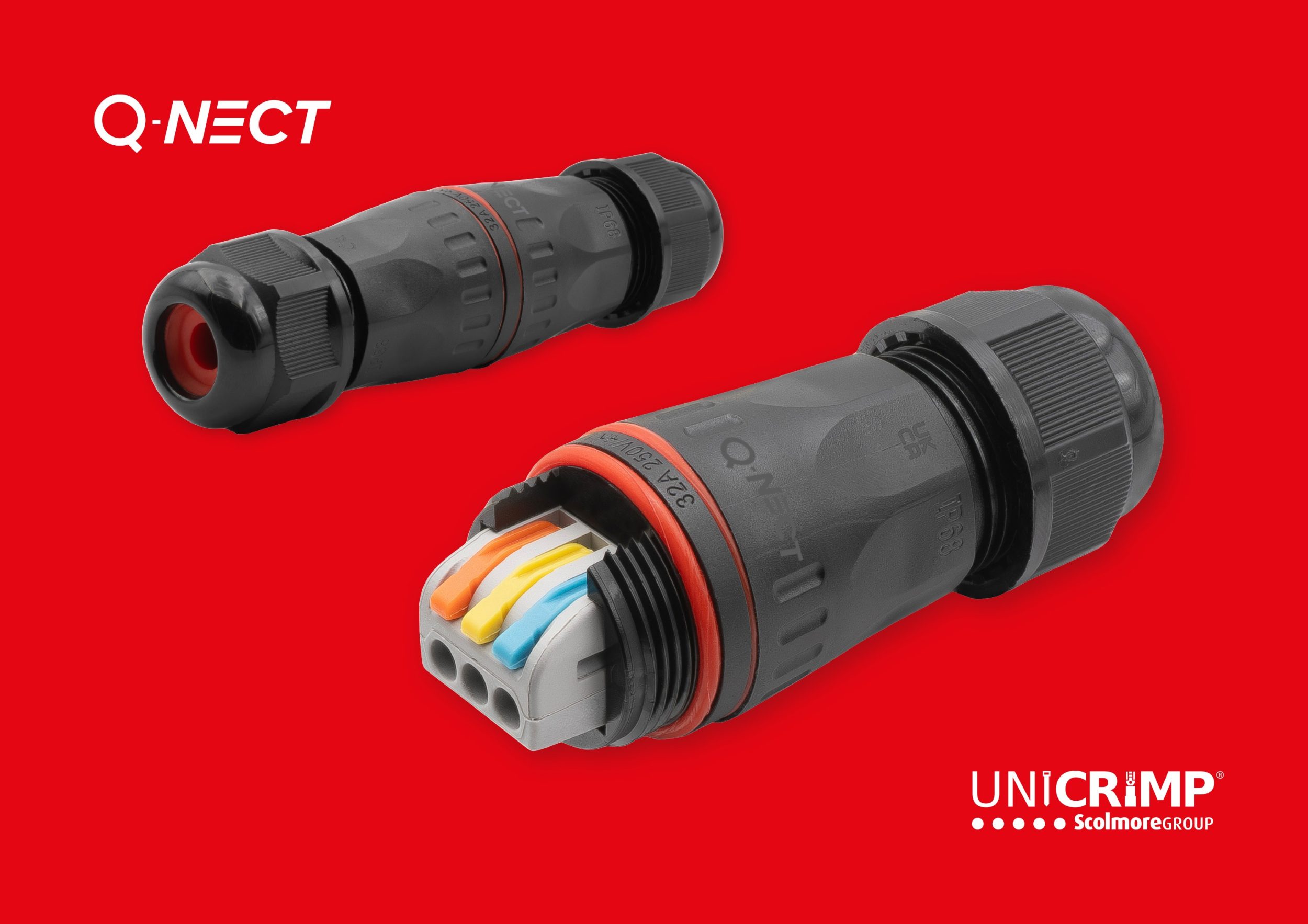 Q Nect IP68 Connector Logos Reliable Weatherproof Solutions with Unicrimp’s New Q-Nect IP68 Inline Connector