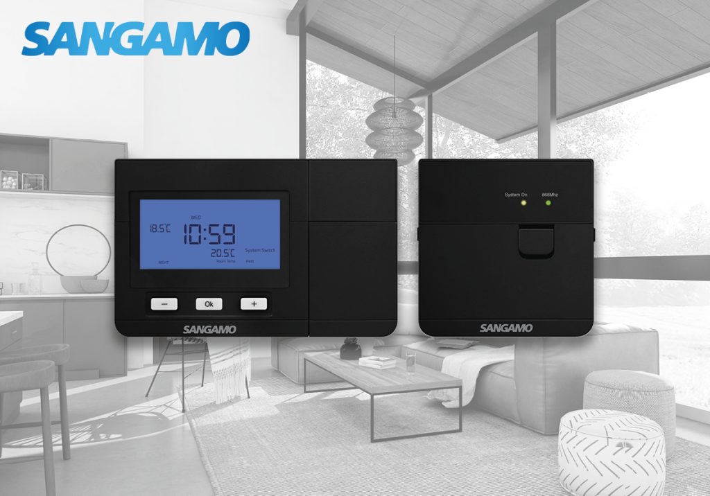 Sangamo Black Thermostat PR Wireless heating controls from Sangamo