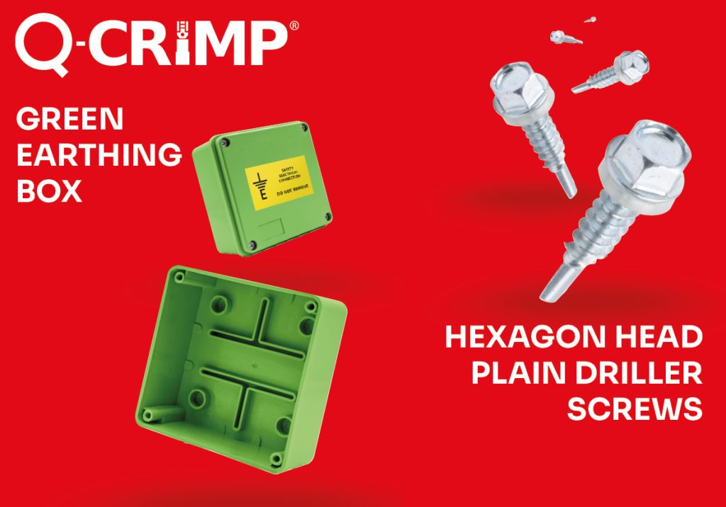 Unicrimp Green Earthing Box and Hexagon Head Plain Driller Screw PR Unicrimp expands Q-Crimp accessories range
