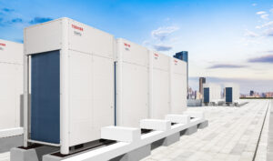 VRF SMMSu Side view Big city background Toshiba Unveils 7th Generation VRF system, SMMS-u, with class-leading efficiency, adaptability and connectivity